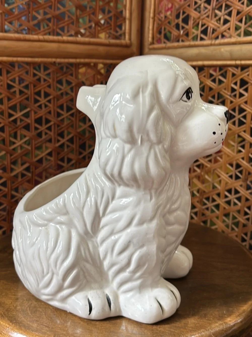 White Ceramic Dog Figurine - Decorative Pet Accent toilet wand holder
